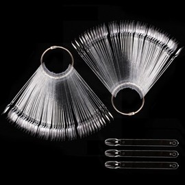 100 PCS False Nail Sticks Fan-Shaped Nail Art Tips Nail Display Card Nail Swatches Practice Tool with Ring, Clear
