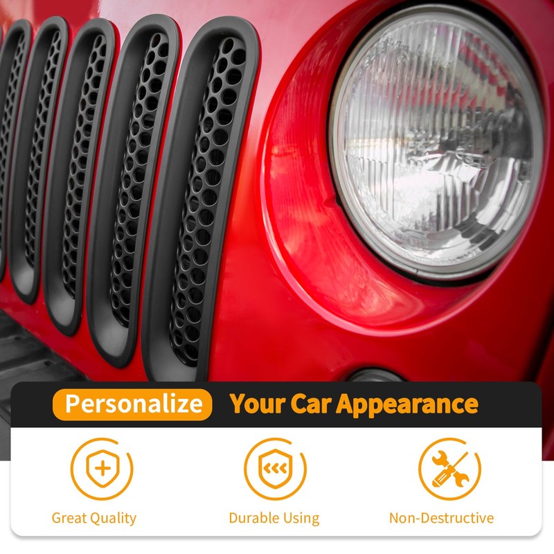 Hoolcar Front Grill Mesh Inserts Clip-in Honeycomb Grille Guard Cover