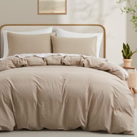 LOVQUE Linen Grey Duvet Cover Full Size, 100% Washed Cotton Linen Like Bedding Set with Zipper Closure (No Comforter), 80x90 Inches
