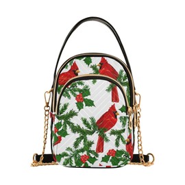 Yasala Christmas Cell Phone Purse Red Cardinal Bird Holly Leaves Berry Crossbody Handbag Durable Shoulder Bag Sturdy Travel Pouch Compact Chic Bag for Women Everyday Use Holiday Gift