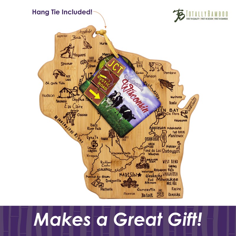 Totally Bamboo Destination Wisconsin State Shaped Serving and Cutting Board,