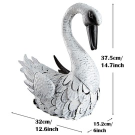SUNREEK White Swan Garden Statue, Metal Goose Outdoor Decor for Yard Pool Patio Fountain Display