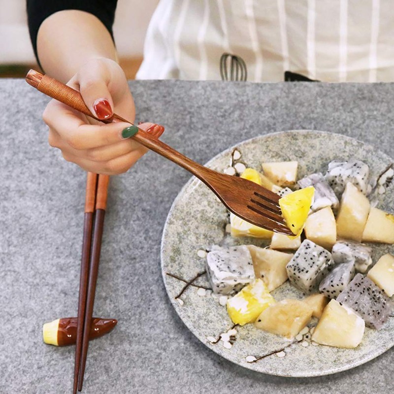 OUNONA Cutlery Set, Spoon, Fork with Spoon, Wooden Fork, Multi-functional,
