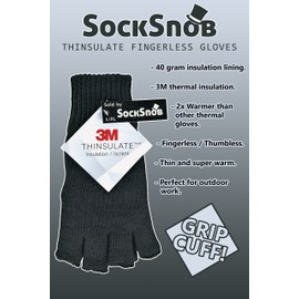 Mens Medium/Large Black Thinsulate Insulation 40 gram Fingerless Fashion Gloves