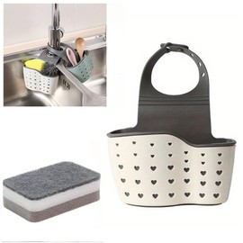 HK Online 1 WHITE TAP Sponge SOAP Holder & Sponge Included -Easy Fasten, Sink DRAINING Caddy, Dishcloth Holder, Soap Sponge Holder (WHITE Holder & Sponge)