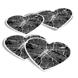 Vinyl Heart Stickers (Set of 4) - Houston Texas USA Urban Map Fun Decals for Laptops,Tablets,Luggage,Scrap Booking,Fridges #13262