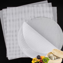 5 Pcs Silicone Food Dehydrator Sheets - Reusable Mesh Dehydrator Sheets Non Stick Silicone Steamer Liner for Food Ideal for Drying Fruit, Meat, Fish & Baking Dim Sum, Dumplings, Round and Square
