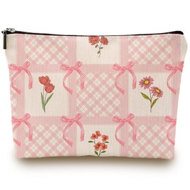Coquette Pink Bow Makeup Bag, Coquette Girl Bridesmaid Gift, Pink Bow Bridesmaid Gifts, Pink Bow Travel Pouch, Preppy Gifts, Birthday Christmas Gift for Sister,Teen,Daughter,Bestie,Woman