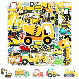 RUNEAY Children's Stickers Pack of 50 Stickers Children's Tractor Sticker Construction Site Excavator Sticker Vehicles Party Bag Guest Gift Construction Site Sticker for Water Bottle Laptop Album