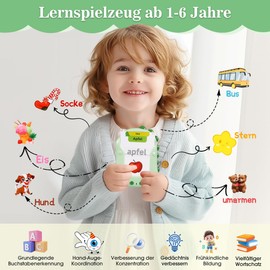 Talking Flashcards, German Learning for Children, 168 Sheets, 336 Words, Children's Toy from 1-6 Years Old, Montessori Autism Toy with Whiteboard Pens Wipe Clean 7, Gifts for Girls Boys
