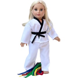 - Yin and Yang - Karate/Tae Kwon Do Outfit Includes Blouse, Pants and 5 Belts - Yellow, Green, Red, Blue and Black - Clothes Fits 18 Inch Doll (Doll Not Included)