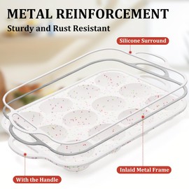 CAKETIME Silicone Muffin Pan with Metal Frame, Metal Reinforced Frame Regular Size Cupcake Pan with Handle 12 Cups Nonstick Muffin Pan for Baking BPA Free 2 Pack