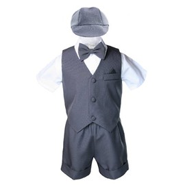 Dark Gray Baby Boy Toddler Eton 5pc Formal Vest Shorts Set Suits Hat S-4T (Medium:(6-12 Months))