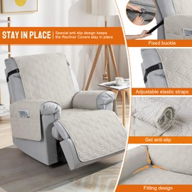 VANSOFY 100% Waterproof Recliner Chair Covers, Recliner Cover Non-Slip Dog Chair Cover Furniture Protector Washable Slipcover with Pocket, Elastic Straps for Pets, Dogs(Beige, 30")