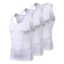 LWISMIL 3 Pack White Compression Tank Top for Men Athletic Workout Running Gym Sleeveless Base Layer T-Shirt Muscle Tank Top