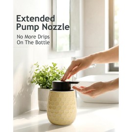 ANTIS' S HOME Ceramic Soap Dispenser with Honeycomb Design, 320ml Refillable Liquid Soap Pump for Hand Soap, Yellow Ice Crackle Dish Soap & Lotion bottle – Ideal for Kitchen & Bathroom