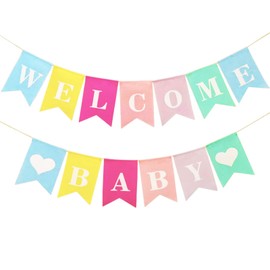 Burlap Baby Shower Banner Colorful Welcome Baby Annoucement Sign Flag Rustic Baby Shower Gender Reveal Decorations for Boy Girl