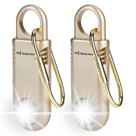 2 Pack Rechargeable 135dB Personal Safety Alarm for Women – 2-in-1 Carry-on Luggage Tracker Device for Airport. No App Required. Hiking Alarm with Built-in Ultra-Bright Flashlight. Gold.