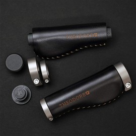 THEODORE CYCLE GRIP Bicycle Grips Italian Genuine Leather (128 Black)