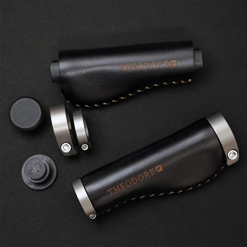 THEODORE CYCLE GRIP Bicycle Grips Italian Genuine Leather (128 Black)