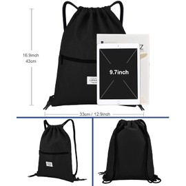 LIVACASA Gym Bag with Zip Inner Pocket Sports Bag Waterproof Hipster Bag Side Pocket Lined Backpack Gym Bag with Adjustable Drawstring for Men, Women and Children, black