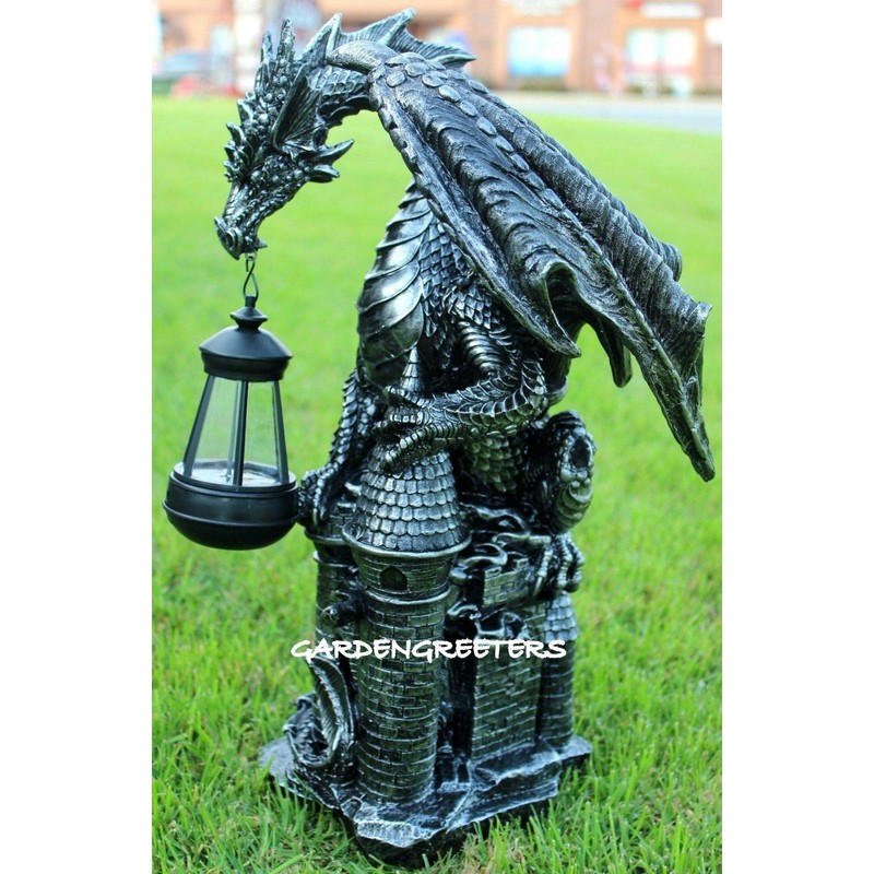 GARDENGREETERS Dragon Statue with Solar Light Lantern Figurine