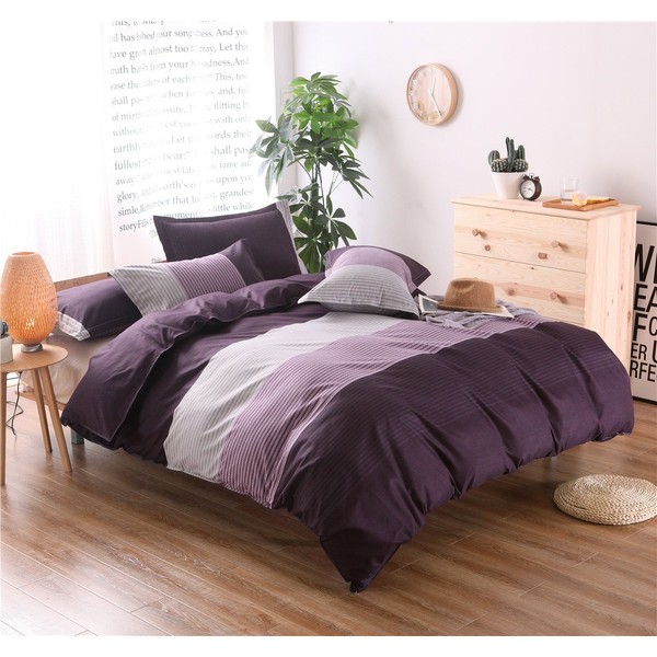 Tenghe Stripe Colorblock Print 3 Pcs Duvet Cover Sets Soft