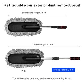 Rdxcv 2 PCS Microfiber Car Dusters, Scratch Free Auto Interior Cleaning Brush with Extendable Handle, Multipurpose Soft Exterior Dust Cleaner for Truck SUV Sedan, Car Accessories (Gray)