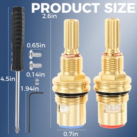 ETERMETA Brass 1-001 & Brass 1-002 Ceramic Valve Cartridge Set Compatible with Cold/Hot Widespread Cartridge Replacement, Brass Construction