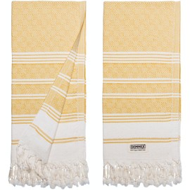 DEMMEX (Set of 2) Certified 100% Organic Turkish Cotton Hand Towels for Bathroom and Kitchen, Peshtemal Towel for Hand, Face, Hair, Gym, Yoga, Tea, Discloth, Kitchen, 18x36 Inches (Mustard)