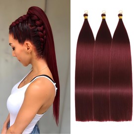 Locescsoc 24 Inch Straight Hair Extensions 150g 3 Packs Bone Straight Braiding Hair, Ariel Straight Ponytail Hair Bundles, Ombre Soft Synthetic Crochet Box Braids for Women(BUG#, 24 Inch)