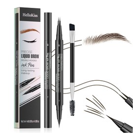 JIAYUTONG 2 Prong Tip Microblading Eyebrow Pen With Brush- 2-in-1 Waterproof Eyebrow Pencil, Long-Lasting Natural Hair-Like Brows, Smudge-Proof & Easy to UseWith Brush 04#Black Brown)