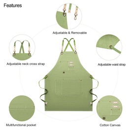 Dulabi Apron, Adjustable Chef Apron for Women and Men with Large Pockets, Cooking Kitchen Apron with Back Straps (Green)