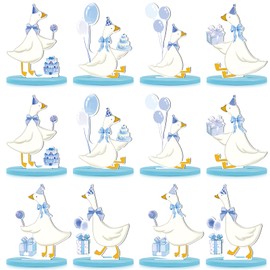 BruinBang 12 PCS Wooden Silly Goose Table Decorations with Base One Silly Goose Birthday Party Decoration Light Blue Farm Animal Theme Party Centerpieces for Baby Shower Table Decoration Birthday Gift