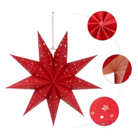OSALADI 3Pcs Paper Star Lantern Lampshade 9 Pointed Star Paper Lanterns Hanging Decorations for Christmas New Year Wedding Party Holiday Birthday, Red