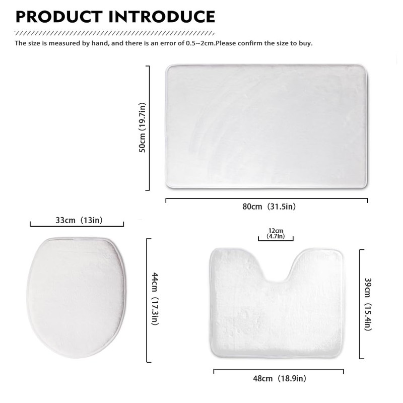 UNICEU Grey White Marble 3 Piece Bathroom Rug Set Includes