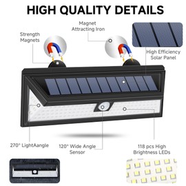 DZGKGM Magnetic Solar RV Light with Motion Sensor, 118 LED Ultra Bright Exterior RV Light, 2400mAh Battery, Easy Install with 2 Strong Magnets, Waterproof Camper & Truck Outdoor Porch Lighting
