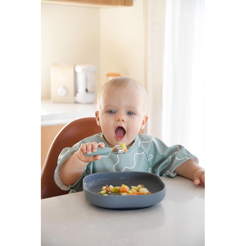 Beaba Stainless Steel Fork and Spoon Pre Cutlery Set, Sage