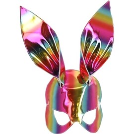 Smiffys Rainbow Metallic Bunny Mask on Elastic, Rainbow/Gay Pride Items Fancy Dress, Adult Dress Up Eye masks