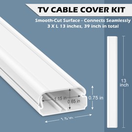 TV Cord Hider - 39in(3xL13in) Cord Covers for Wall Mounted TV Cable Hider Wall Kit | Wire Hiders for TV on Wall, Wire Covers for Cords, Cable Concealer Hide Cords, 1.5" W x 0.75" H, White