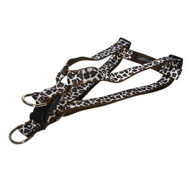 Large White/Brown Leopard Dog Harness: 1" wide, Adjusts 23-35" - Made in USA.