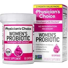 Physician's CHOICE Prebióticos y probióticos para mujeres - ProCran respaldado por la ciencia - Prebióticos orgánicos, 50 mil millones de UFC, D-Manosa y Arándano para la salud digestiva, inmune, femenina, sin soja y lácteos, 60 cápsulas veganas