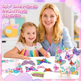 Diamond Painting Children: Gifts for Girls 7 8 9 10 11 Years, Crafts Girls 6-12 Years Diamond Butterfly with Wooden Frame Creative Toy from 5 Years Children's Birthday Room Decoration