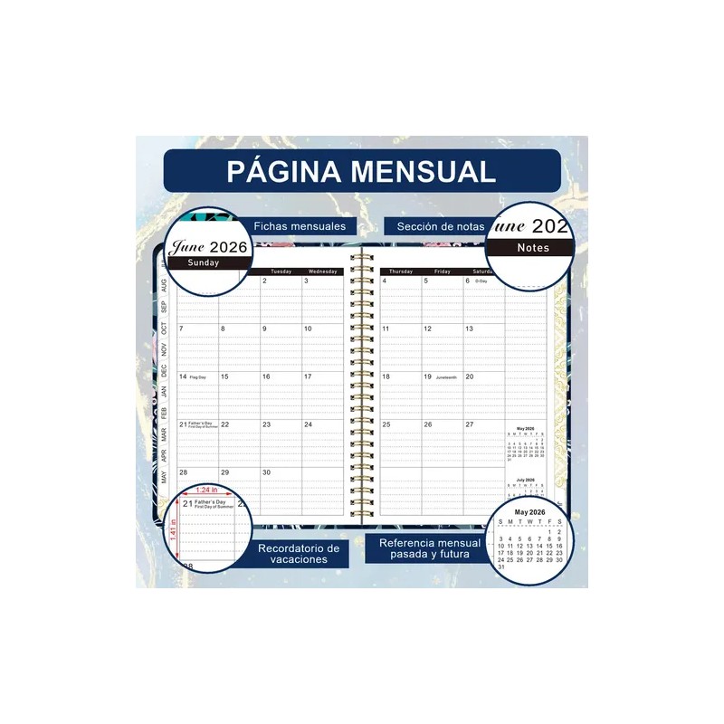 Agenda Diaria 2026 A5 con Espiral y Tapa Impermeable