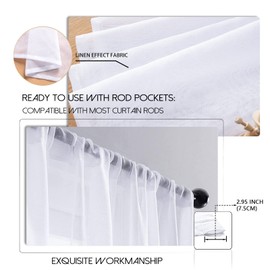 MRTREES Voile Curtains 57 Drop 2 Panels Faux Linen Rod Pocket Sheer Curtain Panel for Bedroom Living Room Patio Door 55x57 Drop 140cm x 145cm White