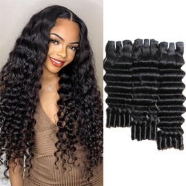 SWEETGIRL Deep Wave Bundles Burmese Curly Bundles Human Hair Quick Weave with Spiral End Sew in Hair Extensions Real Human Hair 22 24 26 Inches Natural Color