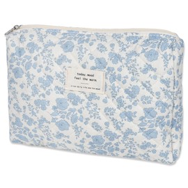 honitty Quilted Makeup Bag,Medium Travel Floral Cosmetic Bag Cute Pouch,Cotton Makeup Brushes Storage Bag for Women