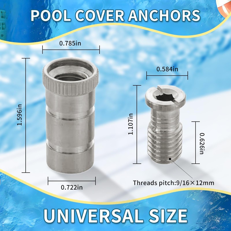 304 Stainless Steel Pool Cover Anchors,Corrosion-Resistant & Durable for Inground