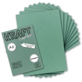 50 x Kraft Paper in Eucalyptus Green Craft Sheet A6 105 x 148 mm - Craft Paper, Coloured Paper, Photo Cardboard, Postcards Made of Natural Cardboard - 240 g/m²