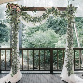 Eucalyptus Garland, Artificial Plant Garland, 1.8 m Hanging Eucalyptus Decoration with White Flowers, Eucalyptus Vine for Background, Wedding Arch, Table Decoration